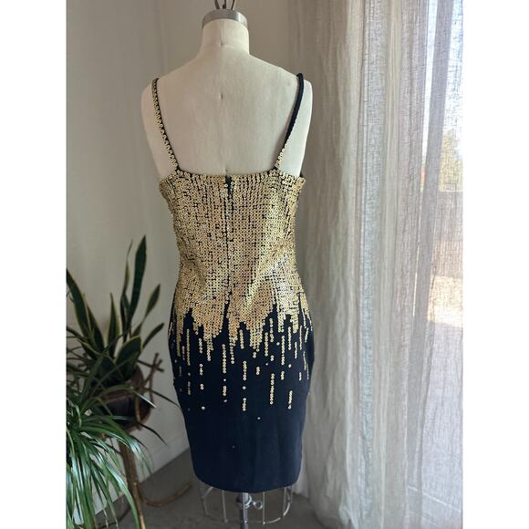 Outlander Women's L Dress Black Gold Sequin Wool Bodycon 90s Y2K Party Glam NWT - Picture 4 of 4